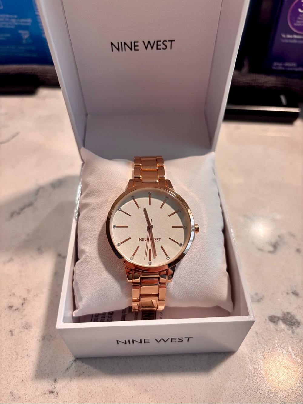 Nine West Rose Gold Tone Bracelet Watch with Champagne Dial